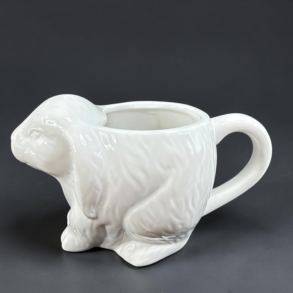 White Ceramic Lop Eared Bunny Rabbit Figural Mug 6 Inch Easter Earthenware